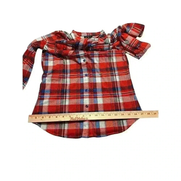 Rue 21 Small Red Plaid Shirt With Crochet Back Detail Long Sleeve Roll Up Sleeve - Picture 9 of 12
